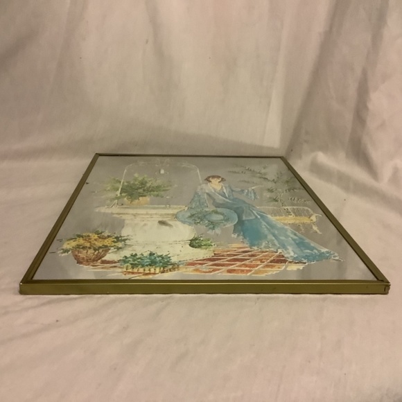 Art Deco 15” x 11” mirrored patio garden image circa 1920’s woman - Picture 2 of 6